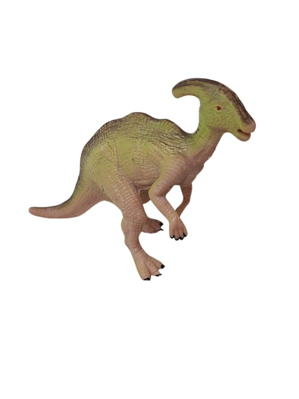 Parasaurolophus Dinosaur Figure Plastic Toy 3 in Green Tan Unbranded Loose